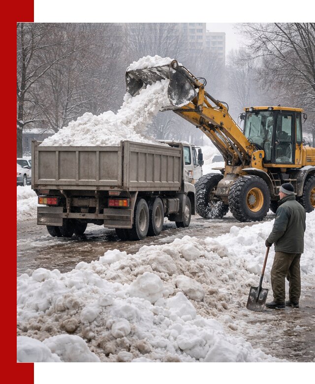 Вывоз снега грузовой техникой в Лесосибирске оперативно и чисто