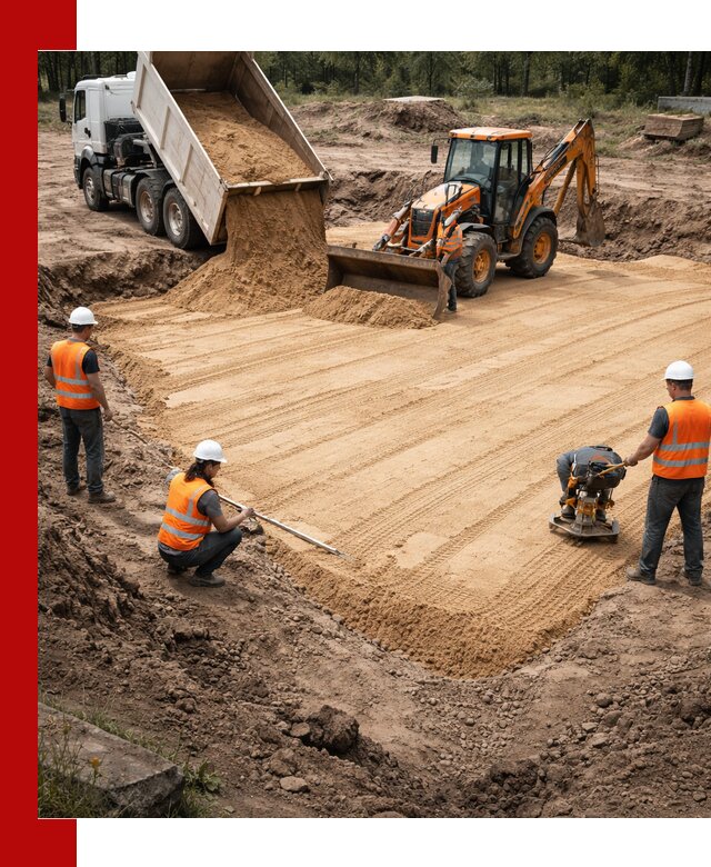 Устройство песчаной подушки для фундаментов и дорог в Лесосибирске